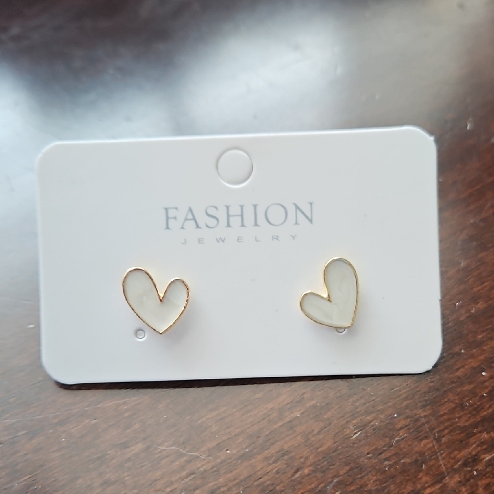 Gold and Cream Heart Earrings
